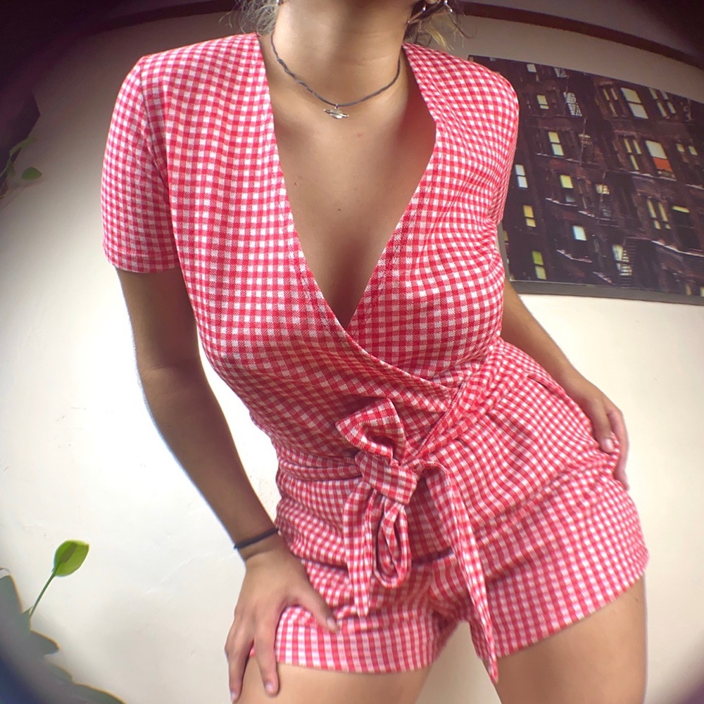 red gingham romper - Picture 3 of 4